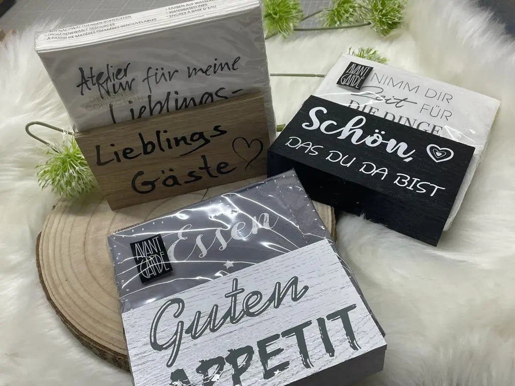 Serviettenhalter mit spruch Holz |Servietten ständer aufbewahrung servietten | Mitbringsel zur Einladung | Geschenkidee gartenparty essen geschenk |Einladung essen Geschenke Fadensalat-shop