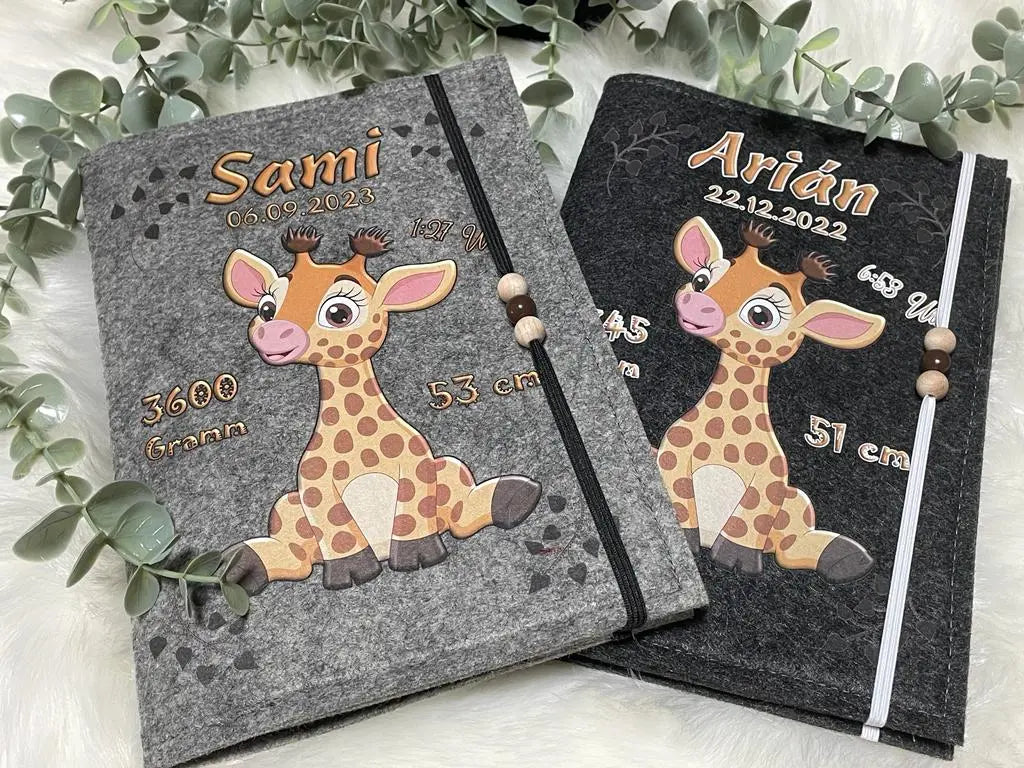 U Heft Hülle Filz mit Namen Datum Impfpass Giraffe untersuchungsheft hülle personalisiert Geschenk Geburt