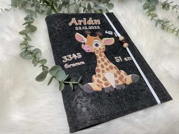 U Heft Hülle Filz mit Namen Datum Impfpass Giraffe untersuchungsheft hülle personalisiert Geschenk Geburt Fadensalat-shop