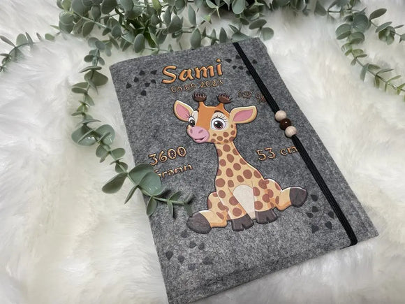 U Heft Hülle Filz mit Namen Datum Impfpass Giraffe untersuchungsheft hülle personalisiert Geschenk Geburt Fadensalat-shop