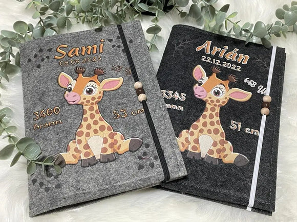 U Heft Hülle Filz mit Namen Datum Impfpass Giraffe untersuchungsheft hülle personalisiert Geschenk Geburt Fadensalat-shop