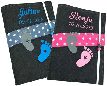U Heft Hülle Filz mit Namen personalisiert | Impfpass Füße verschiedene Farben | Untersuchungsheft Hülle filz Geschenk Geburt | Junge Mädchen taufe Fadensalat-shop