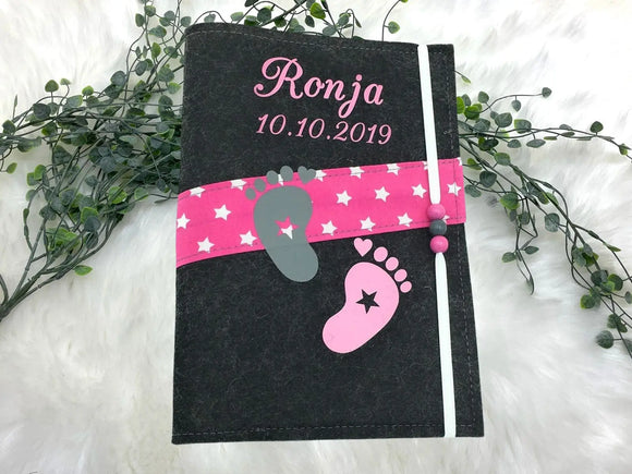 U Heft Hülle Filz mit Namen personalisiert | Impfpass Füße verschiedene Farben | Untersuchungsheft Hülle filz Geschenk Geburt | Junge Mädchen taufe Fadensalat-shop