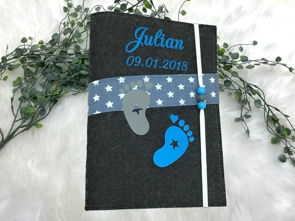 U Heft Hülle Filz mit Namen personalisiert | Impfpass Füße verschiedene Farben | Untersuchungsheft Hülle filz Geschenk Geburt | Junge Mädchen taufe Fadensalat-shop