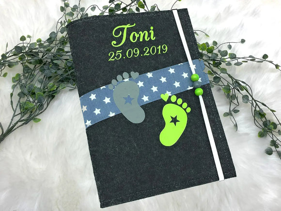 U Heft Hülle Filz mit Namen personalisiert | Impfpass Füße verschiedene Farben | Untersuchungsheft Hülle filz Geschenk Geburt | Junge Mädchen taufe Fadensalat-shop