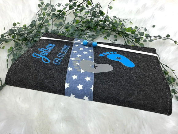 U Heft Hülle Filz mit Namen personalisiert | Impfpass Füße verschiedene Farben | Untersuchungsheft Hülle filz Geschenk Geburt | Junge Mädchen taufe Fadensalat-shop
