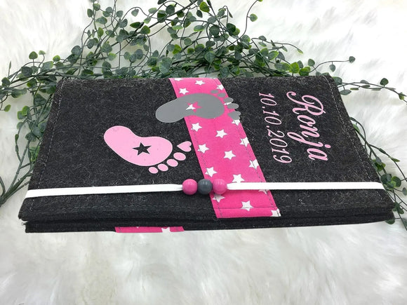 U Heft Hülle Filz mit Namen personalisiert | Impfpass Füße verschiedene Farben | Untersuchungsheft Hülle filz Geschenk Geburt | Junge Mädchen taufe Fadensalat-shop