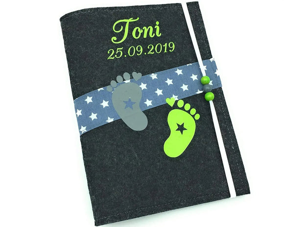 U Heft Hülle Filz mit Namen personalisiert | Impfpass Füße verschiedene Farben | Untersuchungsheft Hülle filz Geschenk Geburt | Junge Mädchen taufe Fadensalat-shop