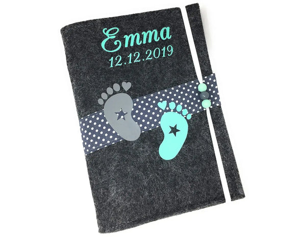 U Heft Hülle Filz mit Namen personalisiert | Impfpass Füße verschiedene Farben | Untersuchungsheft Hülle filz Geschenk Geburt | Junge Mädchen taufe Fadensalat-shop