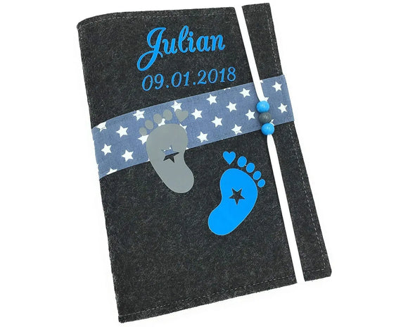 U Heft Hülle Filz mit Namen personalisiert | Impfpass Füße verschiedene Farben | Untersuchungsheft Hülle filz Geschenk Geburt | Junge Mädchen taufe Fadensalat-shop