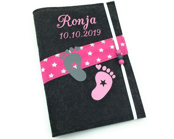U Heft Hülle Filz mit Namen personalisiert | Impfpass Füße verschiedene Farben | Untersuchungsheft Hülle filz Geschenk Geburt | Junge Mädchen taufe Fadensalat-shop