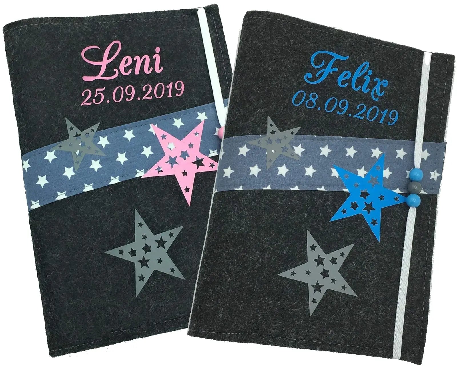 U Heft Hülle Filz mit Namen personalisiert | Impfpass Sterne verschiedene Farben | Untersuchungsheft Hülle filz Geschenk Geburt | Junge Mädchen taufe