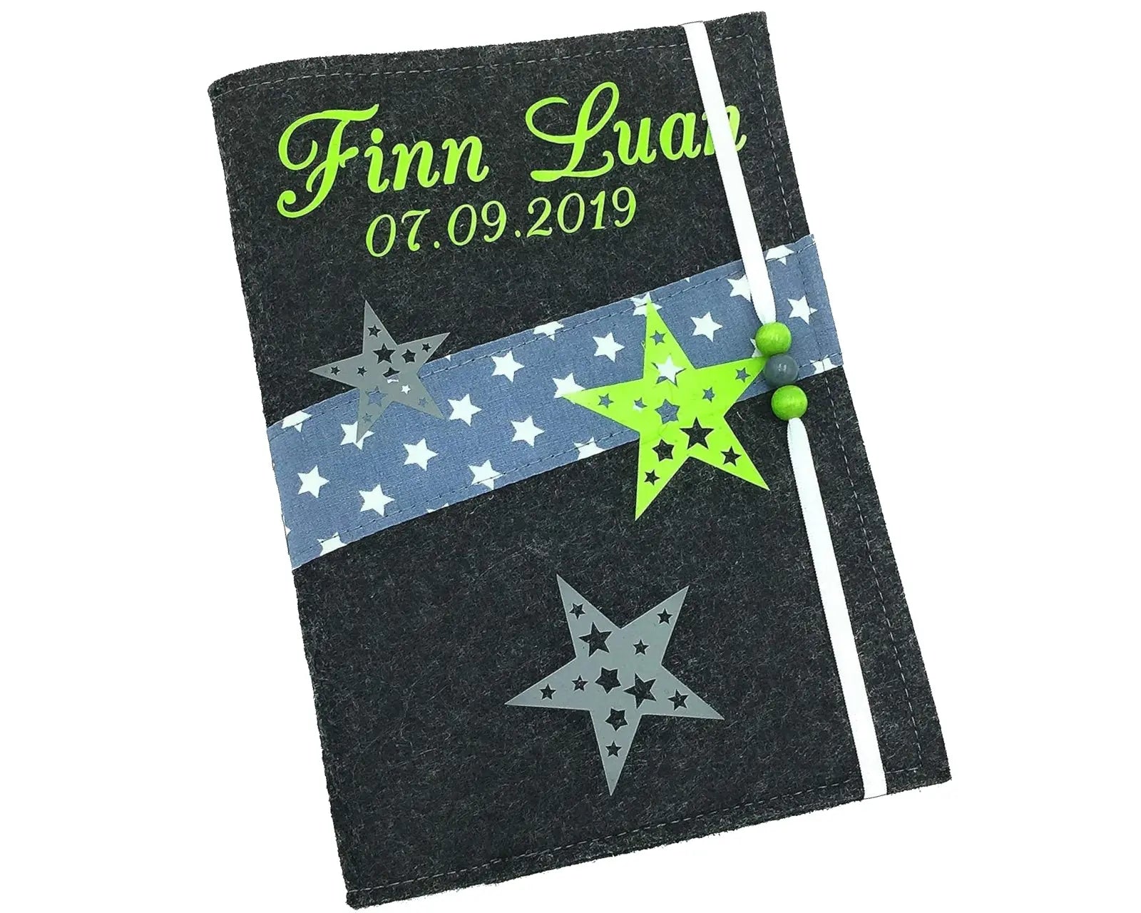 U Heft Hülle Filz mit Namen personalisiert | Impfpass Sterne verschiedene Farben | Untersuchungsheft Hülle filz Geschenk Geburt | Junge Mädchen taufe Fadensalat-shop