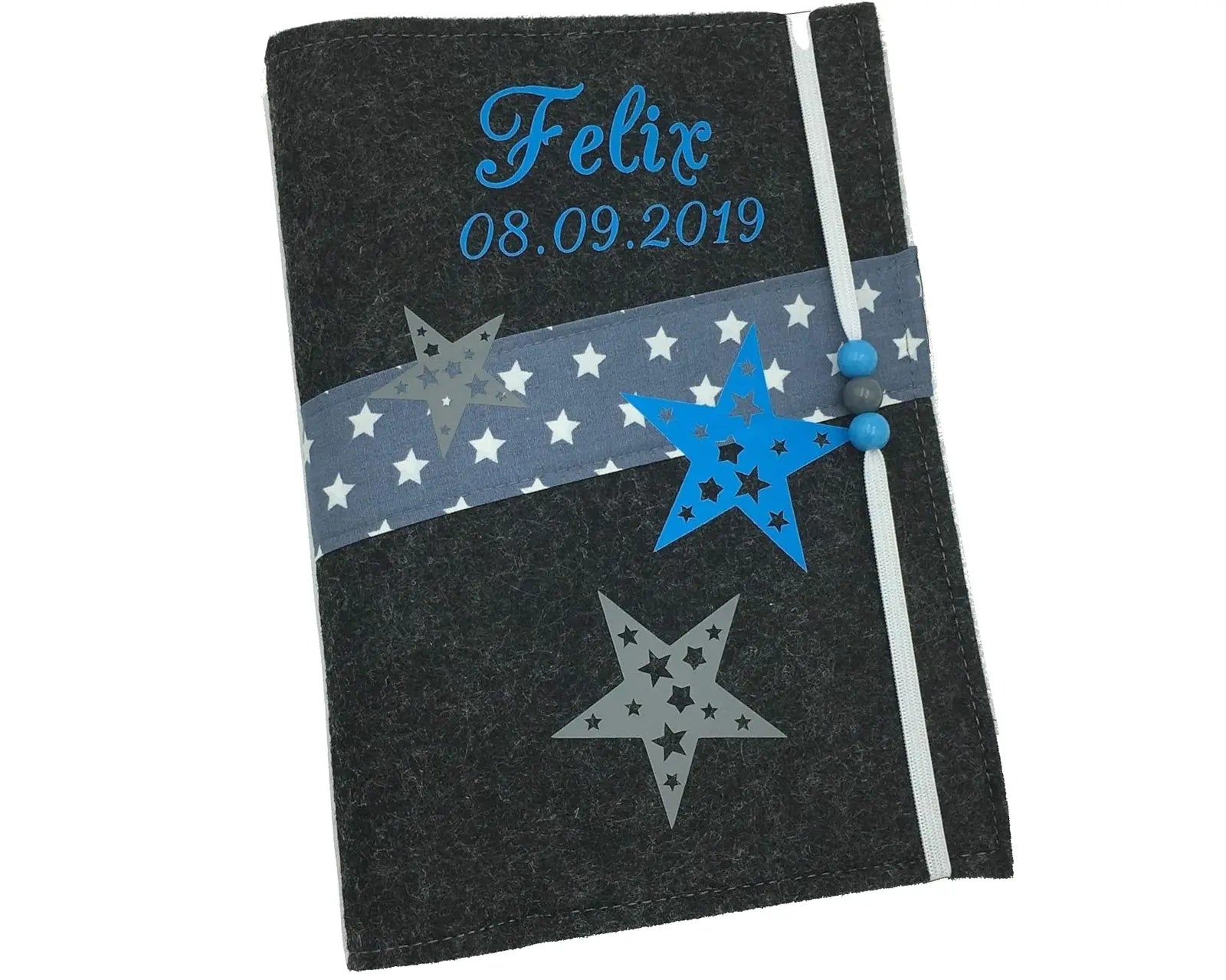U Heft Hülle Filz mit Namen personalisiert | Impfpass Sterne verschiedene Farben | Untersuchungsheft Hülle filz Geschenk Geburt | Junge Mädchen taufe Fadensalat-shop