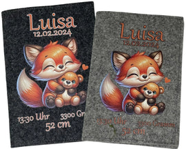 U-Heft-Hülle Fuchs & Teddy aus Filz – personalisiert mit Name & Geburtsdatum Fadensalat-shop