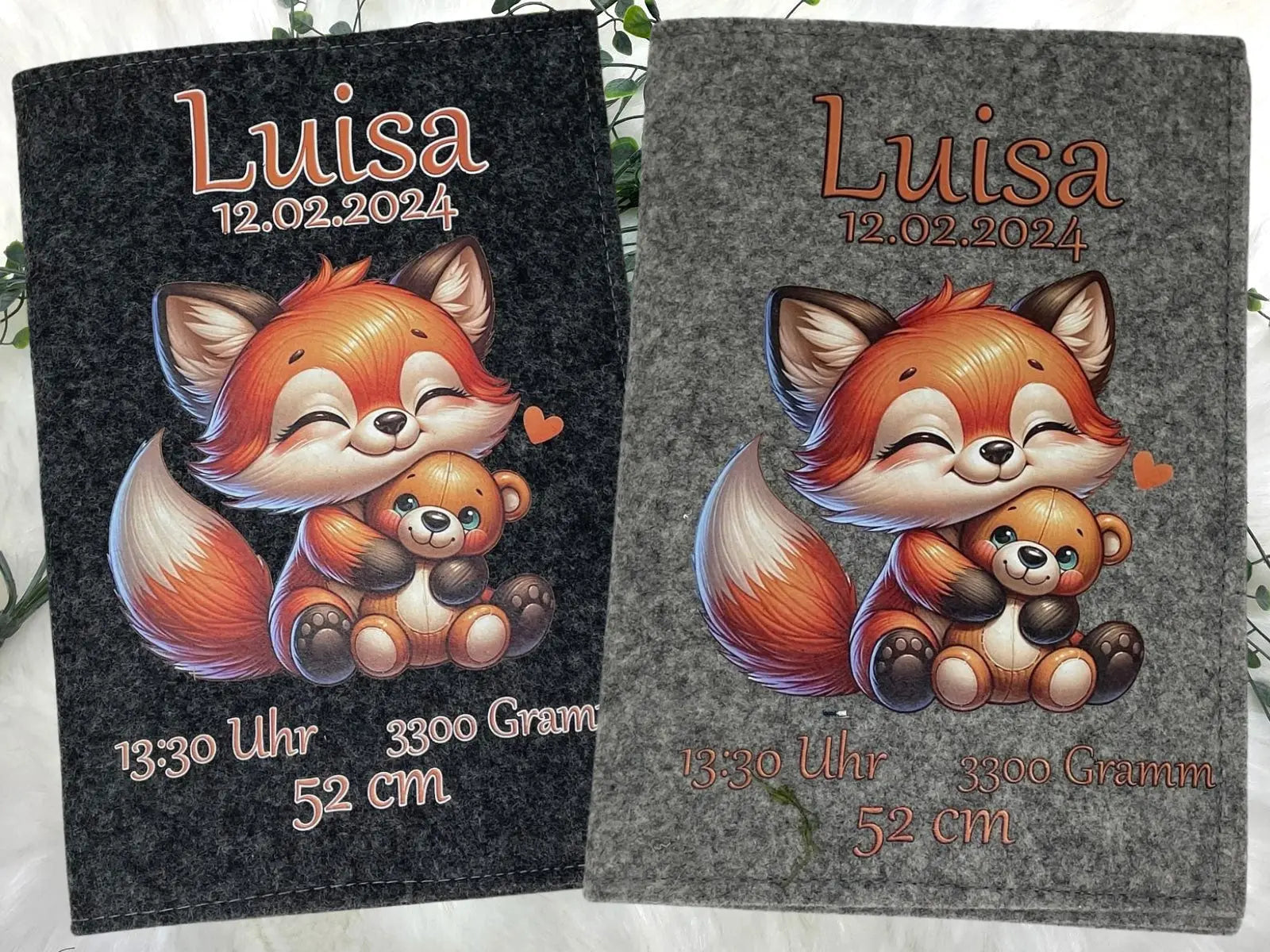 U-Heft-Hülle Fuchs & Teddy aus Filz – personalisiert mit Name & Geburtsdatum Fadensalat-shop
