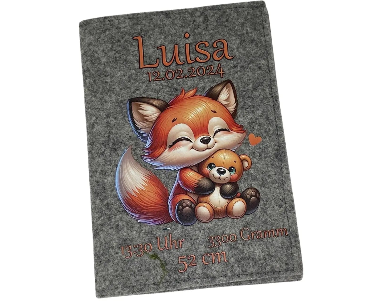 U-Heft-Hülle Fuchs & Teddy aus Filz – personalisiert mit Name & Geburtsdatum Fadensalat-shop