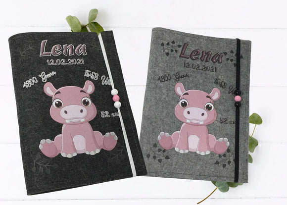 Handmade U-Heft-Hülle rosa Nilpferd
