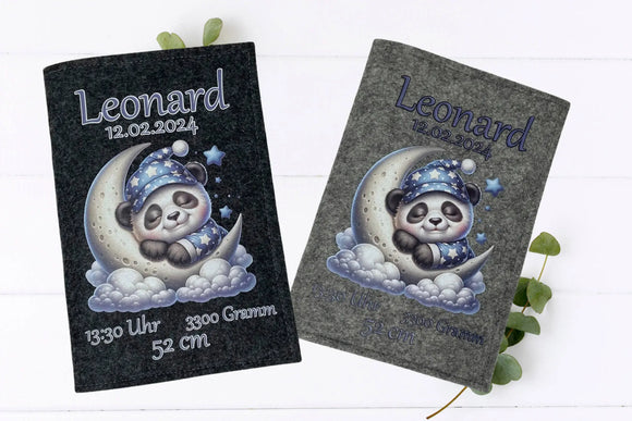 U-Heft Hülle Panda im Mond – personalisiert mit Name & Geburtsdaten Fadensalat-shop