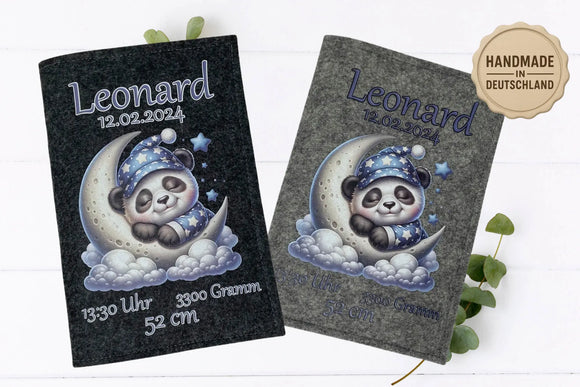 U-Heft Hülle Panda im Mond – personalisiert mit Name & Geburtsdaten Fadensalat-shop