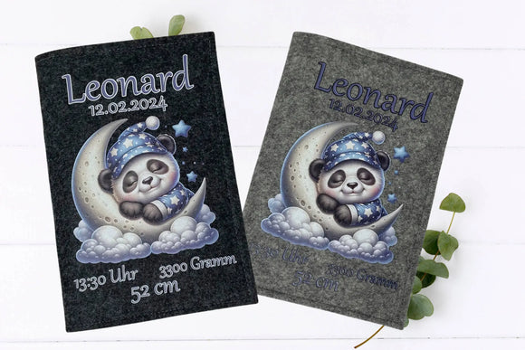 U-Heft Hülle Panda im Mond – personalisiert mit Name & Geburtsdaten Fadensalat-shop