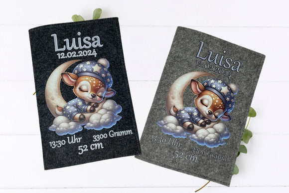 Traumhaft schöne U-Heft-Hülle mit Rehkitz-Motiv – wählbar in zwei Farbvarianten.