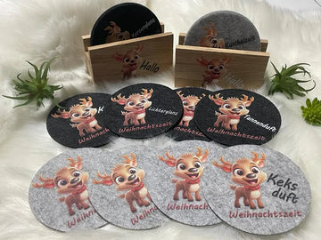 Filz Untersetzer Weihnachten mit Rentiermotiv und Sprüchen