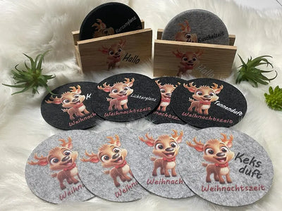 Filz Untersetzer Weihnachten mit Rentiermotiv und Sprüchen