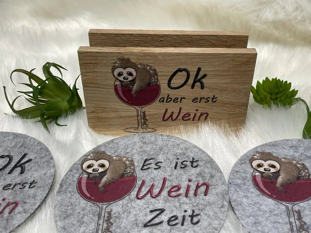 Filzuntersetzer für Mädelsabend mit Humor und Weinglas-Motiv
