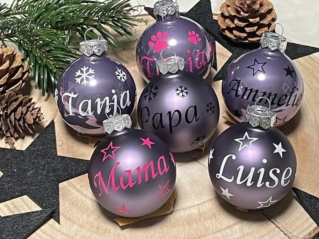 Weihnachtskugel mit Name | Christbaumkugeln Glas Flieder personalisierte Christbaumkugel | Weihnachtskugeln personalisiert | Geschenkide Fadensalat-shop