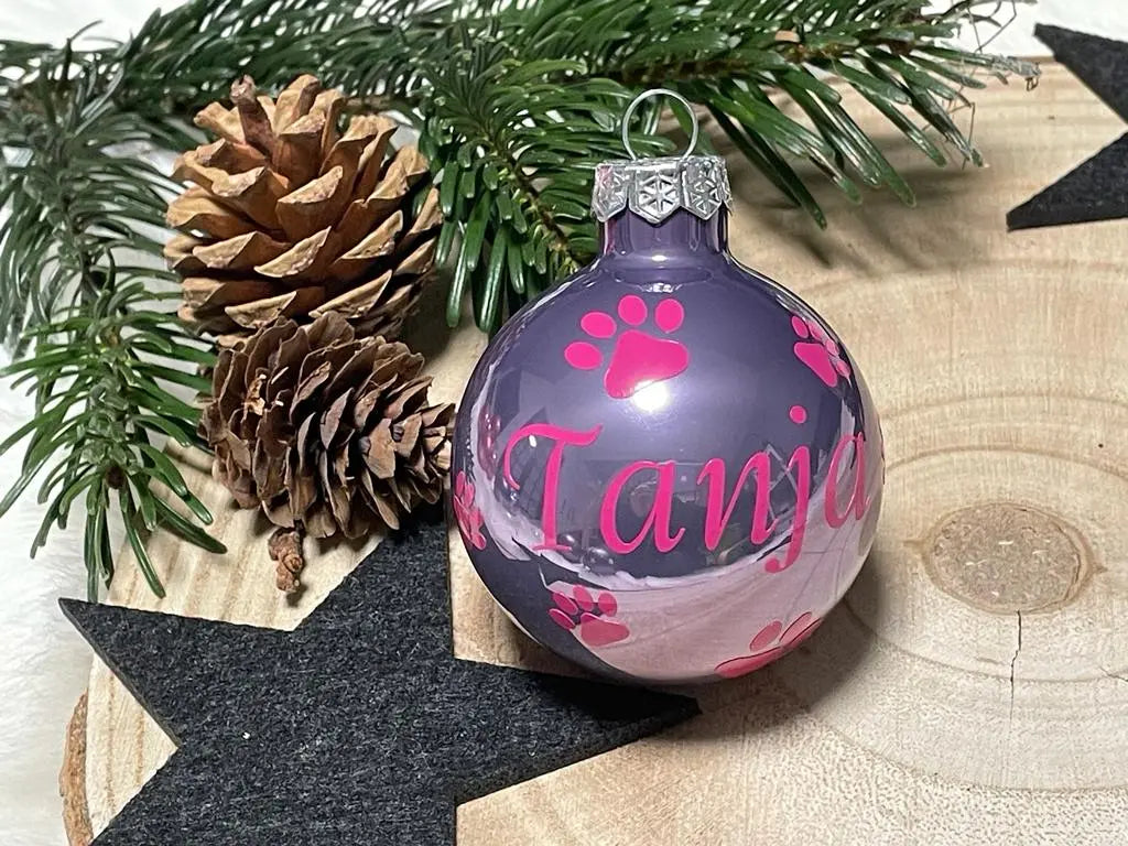 Weihnachtskugel mit Name | Christbaumkugeln Glas Flieder personalisierte Christbaumkugel | Weihnachtskugeln personalisiert | Geschenkide Fadensalat-shop