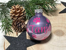 Lila Glas-Weihnachtskugel mit Namen „Tanja“ – personalisiert & handgefertigt