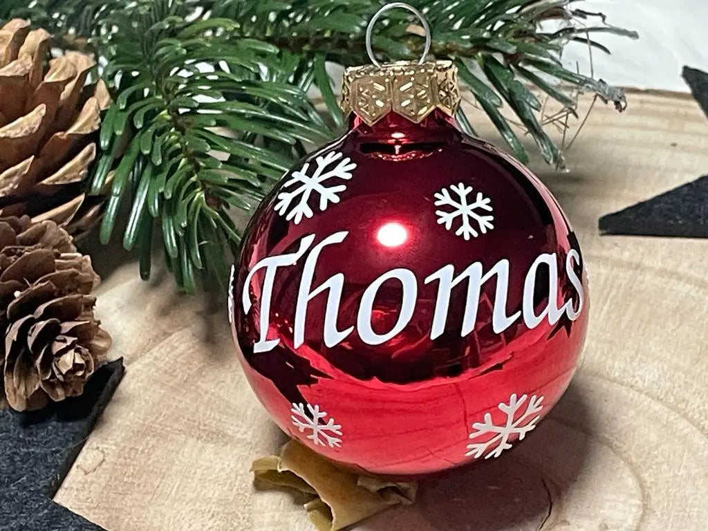 Christbaumkugel „Papa“ mit Pfotenmotiven, rot glänzend