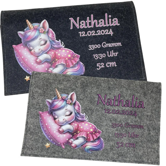 Personalisiertes Geburtsgeschenk mit Einhorn-Design auf Filz – Name & Daten