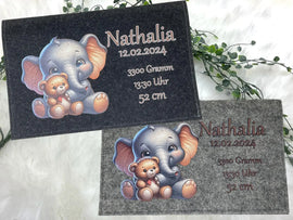 Personalisierte Windeltasche aus Filz mit niedlichem Elefanten- und Bär-Motiv