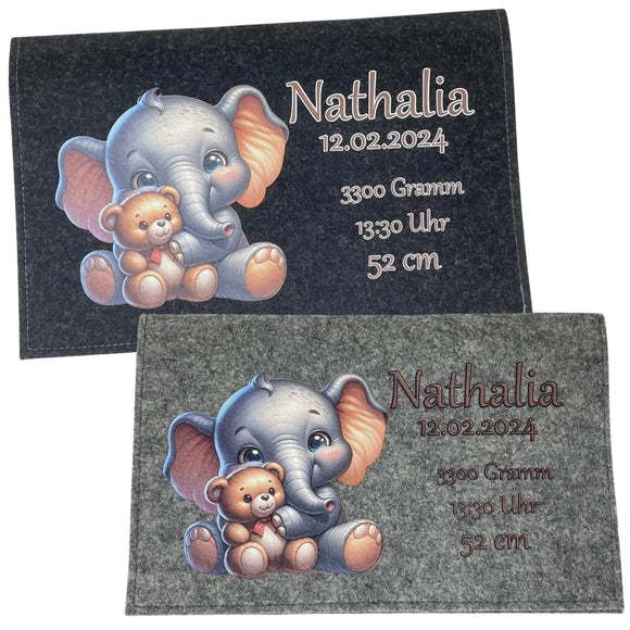 Filz-Wickeltasche mit Elefantenfreund und Teddybär – ideales Geburtsgeschenk