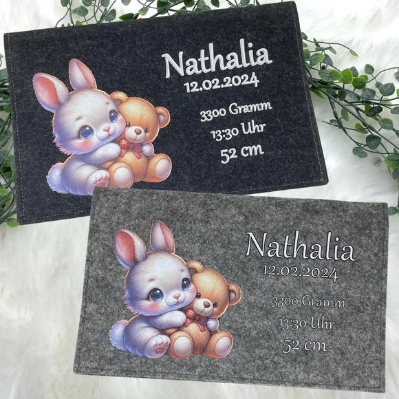 Wickeltasche für Babys mit Hase, Teddybär und persönlichen Geburtsangaben