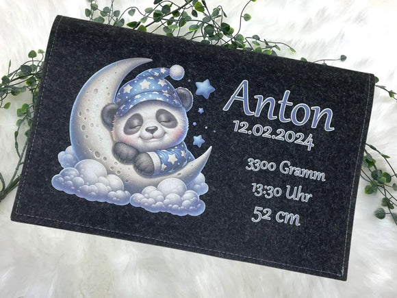 Baby-Windeltasche mit Panda-Mond-Motiv und individueller Beschriftung