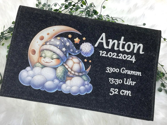 Baby-Windeltasche mit Sternenhimmel, Mond und Schildkröte – mit Geburtsdaten