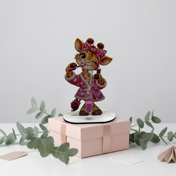 Sanduhr Zähneputzen für Mädchen mit Giraffe im rosa Herzchen Bademantel
