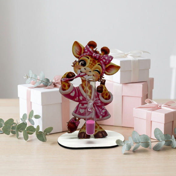 Zahnputz Sanduhr Kinder mit niedlicher Giraffe auf weißem Sockel