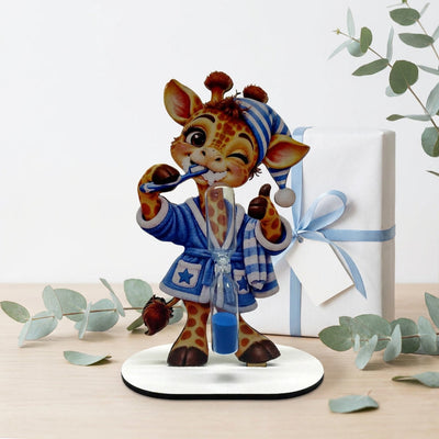 Zahnputzuhr Kinder mit süßer Giraffe und blauer 2 Minuten Sanduhr