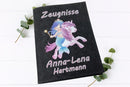 Einschulungs-Geschenk: Zeugnismappe mit Namen, Meerjungfrau und Einhorn-Motiv
