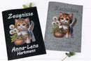 Zeugnismappe Katze personalisiert – mit niedlicher rotbrauner Katze, Korb und Namensdruck.