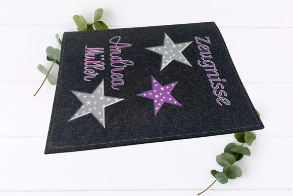 Filz-Zeugnismappe personalisiert für Mädchen mit Sternen