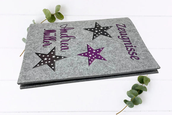 Einschulungsgeschenk: Zeugnismappe mit Namen & Sternendesign