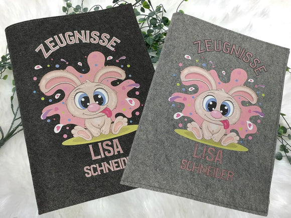 Zeugnismappe mit niedlichem Hasen für Zeugnisse
