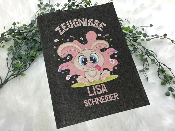 Persönliches Zeugnismappe mit niedlichem Häschen