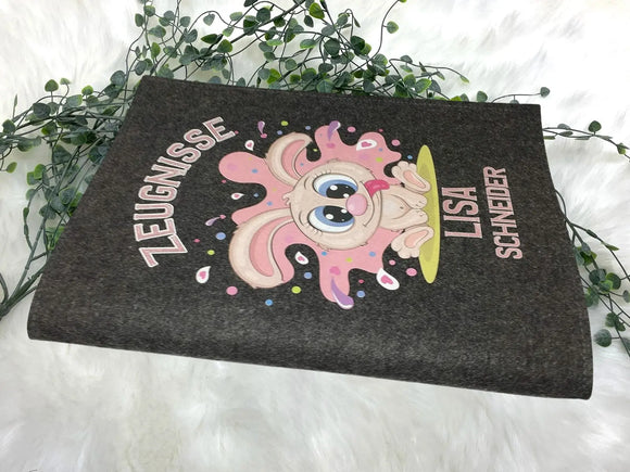 Personalisierte buch mit niedlichem Hasen - Zeugnismappe für Zeugnise