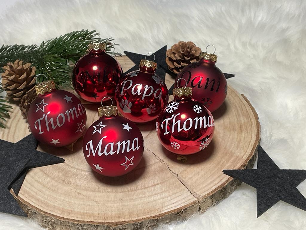 Weihnachtskugeln mit Name | Christbaumkugeln Glas Rot personalisierte Christbaumkugel | Weihnachtskugel personalisiert | Geschenkidee